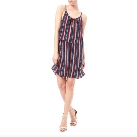 Splendid Mini Dress XS NWT Beachcomber Overlay Red Blue Vacation Beach Summer - Picture 1 of 7